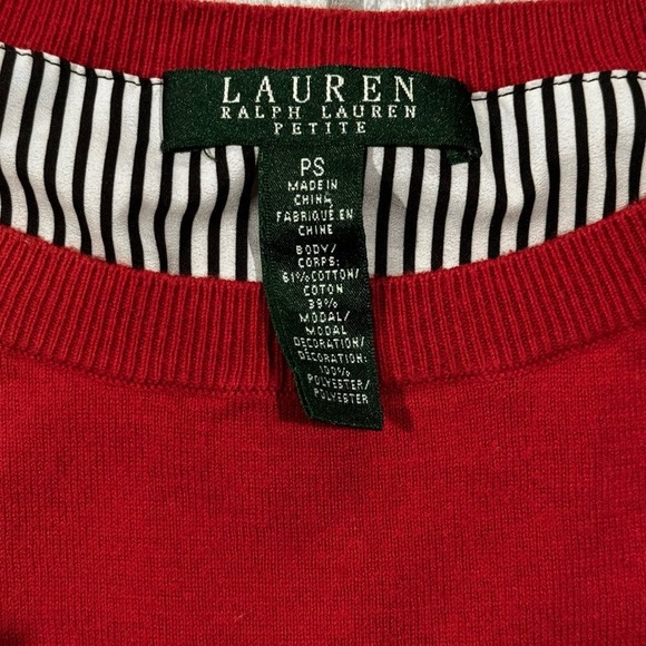Lauren Ralph Lauren Layered Mix Media Sweater, Striped Tail size Small Petite - Picture 8 of 12